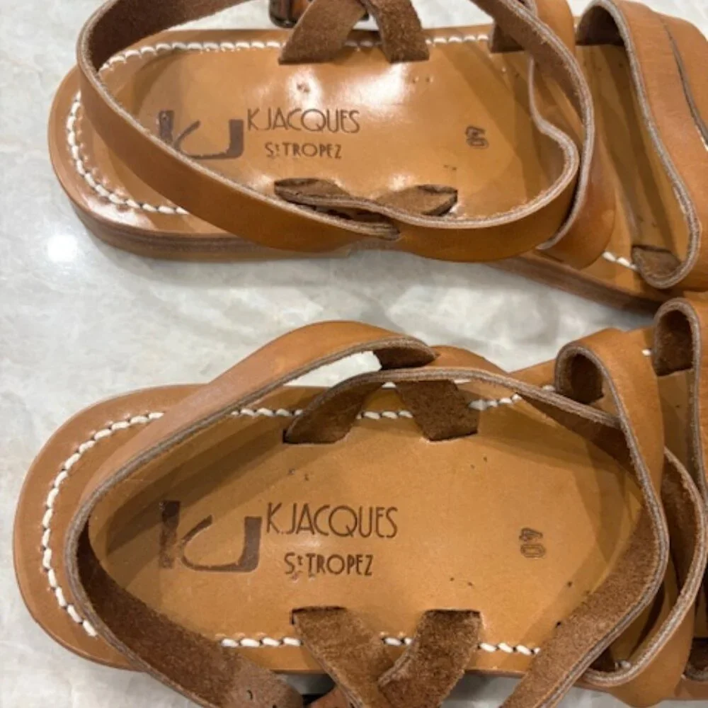 K.Jacques Brown Leather Strappy Flat Sandals